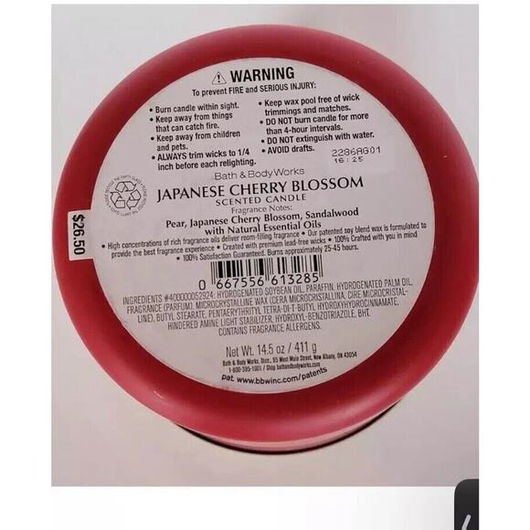 Bath and Body Works Japanese Cherry Blossom 3-wick Candle 14.5 oz New - Picture 6 of 16